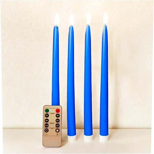 Ni-JASW Bright Blue Flameless Taper Candles with Remote, Flickering Battery Powered LED Candlesticks Set of 4