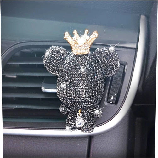DIANKUZHAN Handmade Bling Rhinestone Bear Car Air Freshener Cute Ornaments Car Vent Clips Accessories Perfume Clip Aromatherapy Diffuser Fragrance Cotton Pad Car Interior Decoratio Women Girl (Black)