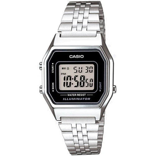 Casio Ladies Mid-Size Silver Tone Digital Retro Watch LA-680WA-1DF