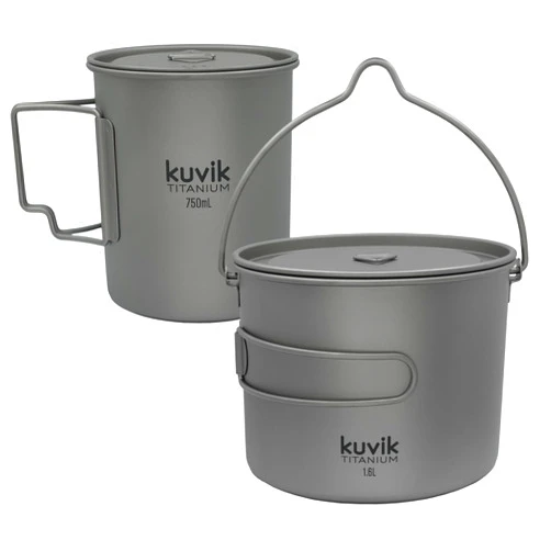 Kuvik 750ml (25.4 oz) Titanium Pot & 1600ml (54 oz) Titanium Pot with Bail Handle Bundle