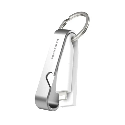 VONMÄHLEN High Six 6 in 1 Keychain Bottle Opener Charger Cable - Compact All-in-One Fast Charging Cable with USB-C, USB-A & Micro USB - Suitable for Mobile Phone & Mobile Devices (Silver)