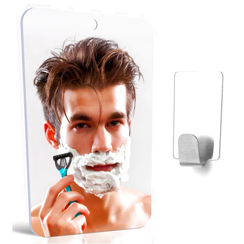 cobee Fogless Shower Mirror for Shaving, Anti-Fog Makeup Shave Mirror with Adhesive Hook for Locker Mirror Frameless Bathroom Wall Hanging Mirror Camping Trip Mirror, 10 x 8 Inches