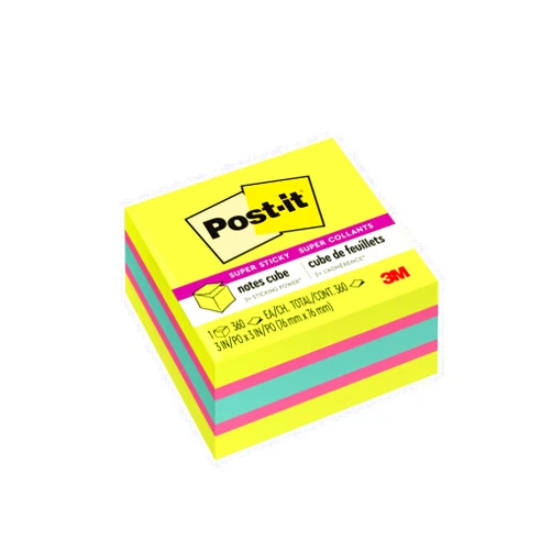 Post-it® Super Sticky Notes Cube, 3 in. x 3 in., Bright Colors, 1 Cube/Pack, 360 Sheets/Cube