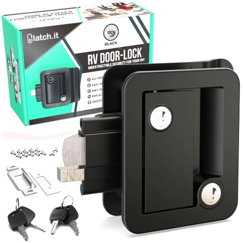 LATCH.IT Black RV Door Lock Replacement | RV Door Locks | RV Door Handle w/ 4 Keys | Camper Door Lock | Trailer Door Lock | Camper Lock Replacement | Camper Door Latch only Fits 2.75