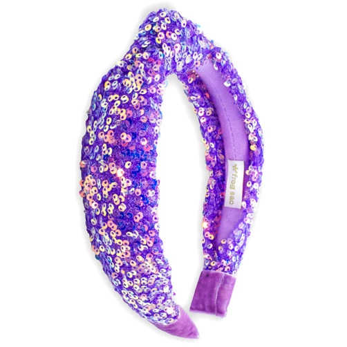 FROG SAC Sequin Knot Headband for Girls, Purple Knotted Hair Bands Accessories for Kids, Sparkly Iridescent Little Girl Headbands, Cute Fashion Hairbands for Tweens Stocking Stuffers for Children