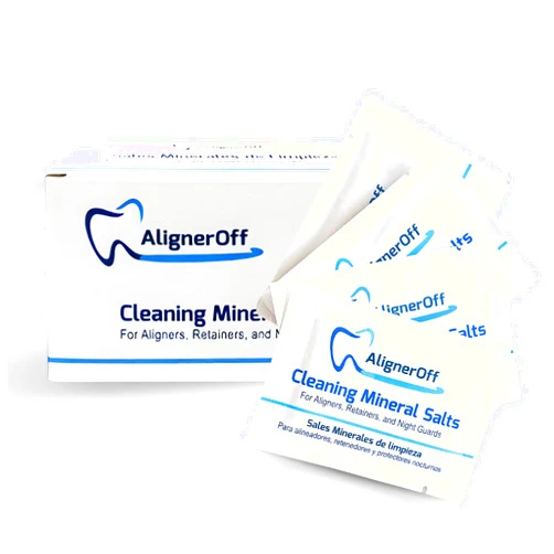 AlignerOff Retainer Cleaning Crystal for Clear Aligners and Retainers| Compatible with Aligners, Invis Align, Nightguards and Dentures| Daily or Weekly Used| 50 Packets|