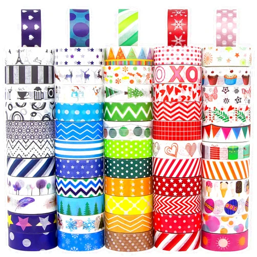 Refustar 60 Rolls Cute Washi Tape Set, Decorative Colored Tape for Holiday, Washi Tape for Christmas,Scrapbooking Supplies, Bullet Journals, DIY Craft, Gift Wrapping, Planners, 15mm Wide