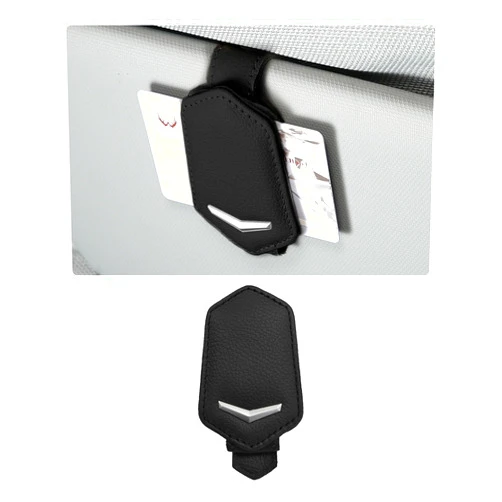 Dickno Sunglasses Holder for Car Sun Visor, Magnetic Leather Glasses Hanger Mounted with Ticket Card Clip, Universal Vehicle Interior Accessories for Different Size Eyeglasses (Black)