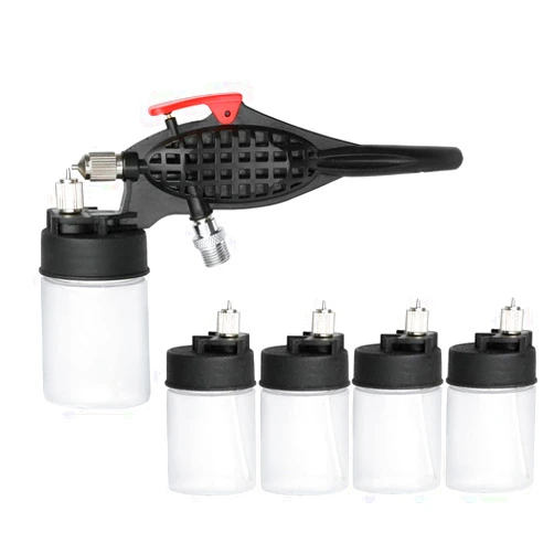 OPHIR 0.3mm Airbrush Kit, Siphon Feed Airbrush Gun with 5X 22CC Airbrush Bottles, M5 Female & 1/8 Male Connector for Model, Craft, Shoes, Temporary Tattoo Airbrushing, Easily Change Airbrush Paints
