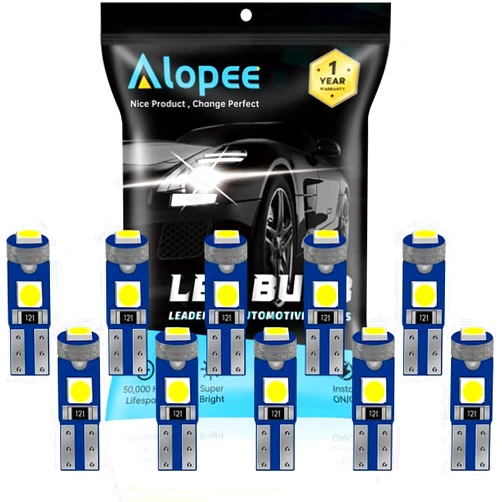ALOPEE T5 LED Bulbs White 12V 2721 Replacement for Car Dash Instrument Panel Gauge Cluster Indicator Door Light Compatible with 73 74 37 2723, Pack of 10