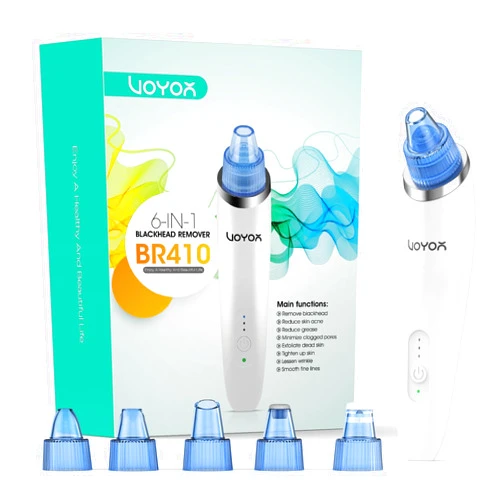 VOYOR Blackhead Remover Pore Vacuum - Electric Face Vacuum Pore Cleaner Acne White Heads Removal with 6 Suction Heads (BR410)