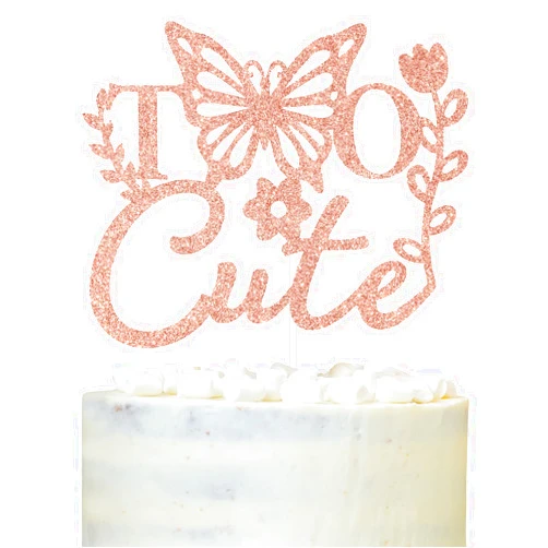 LOVELY BITON Two Cute Cake Topper, Happy 2nd Birthday Decorations, Two Wild/Two Sweet/Two Cool Cake Decor, Boys Girls Happy 2nd Birthday Party Decoration Supplies, Rose Glitter