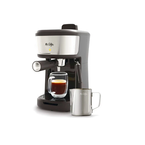 Mr. Coffee Espresso and Cappuccino Machine, Single Serve Coffee Maker with Milk Frothing Pitcher and Steam Wand, 20 ounces, Stainless Steel,Black