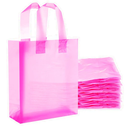 Qilery 100 Pack Frosted Plastic Gift Bags with Handles Small 8