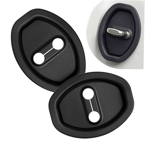 Coppialu Car Door Lock Strike Protector，2 Pcs Silicone Silent Shock Absorption Lock Accessories，Automobile Door Lock Guard Cover Fits For Most Vehicle (Black)