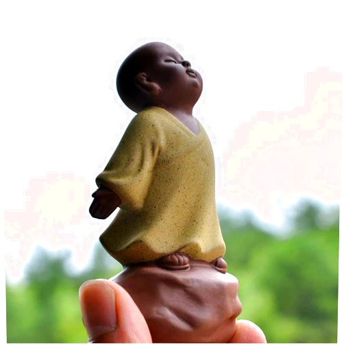 Kingzhuo Ceramic Little Cute Buddha Statue Monk Figurine Creative Baby Crafts Dolls Ornaments Gift Classic Delicate Ceramic Arts and Crafts Tea Accessories 4'' Inches High