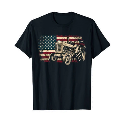 Tractor American Flag Shirt for Farmer Patriotic Farm Tractor Proud Farmer Patriotic American Flag Tractor T-Shirt