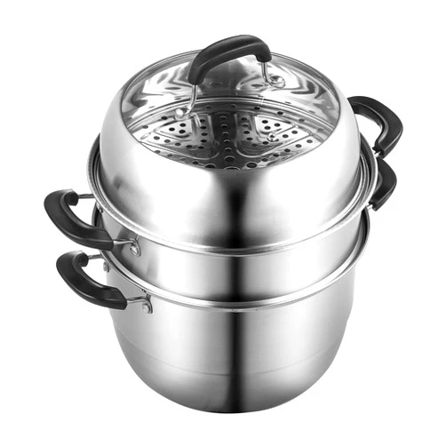 VEVOR Steamer Pot 11in/28cm, 3 Tier Steamer Pot for Cooking with 8.5QT Stock Pot, Vegetable Steamer & 2 Steaming Tray, Food-Grade 304 Stainless Steel Food Steamer Cookware for Gas Electric Stove Grill