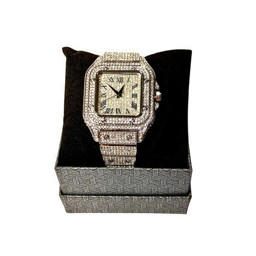 Shop-iGold Luxury CZ Diamond Iced Bracelet Watch - Roman Numeric Square Dial - Custom Fit, Bust Down Watch For Men, Women & Hip Hop/Rapper Choice - Mens Jewelry