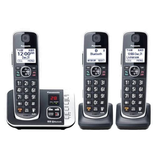 Panasonic Link2Cell Bluetooth DECT 6.0 Expandable Cordless Phone System with Answering Machine and Call Blocking - 3 Handsets - KX-TGE663B (Black)
