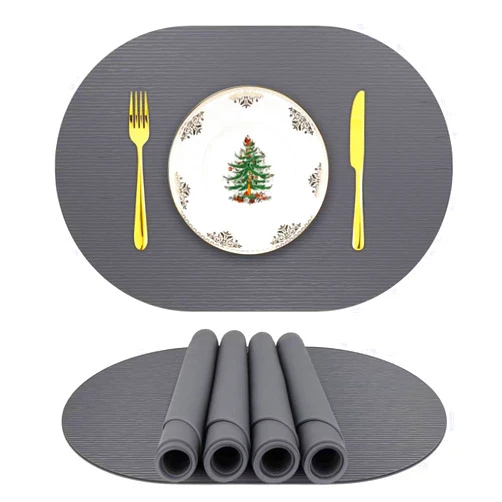 IYYI Silicone Placemats, Oval Placemats for Dining Table, Non-Slip Kids Placemats, Waterproof Heat Resistant Washable Indoor & Outdoor Placemat for Patio Table (Dark Gray-Oval)