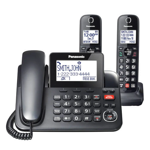 Panasonic Corded/Cordless Phone with Advanced Call Block, 2-Way Recording and Digital Answering Machine, 2 Handsets Expandable up to 6 Cordless Handsets - KX-TGF852B (Black)