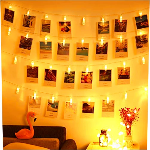 VENNKE 40 LED Photo Clips String Lights, 20 Ft Christmas Decorations Fairy Twinkle Party Lights, Battery & USB Powered with Free Cable for Hanging Photos Pictures Cards Artwork