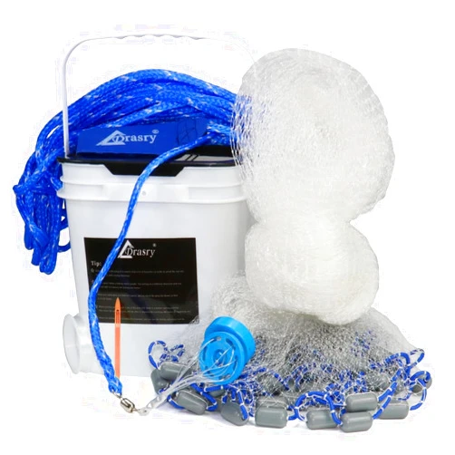 Drasry Saltwater Fishing Cast Net 3/8 and 1/4 Mesh with Heavy Duty Gray Sinker American Monofilament Fish Throw Net for Bait Trap 3FT 4FT 5FT 6FT 7FT 8FT 9FT Radius