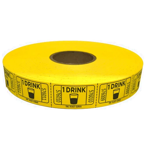 The Ticket Gurus-roll of 2000 Yellow Drink Tickets Single Roll Consecutively Numbered Raffle Tickets