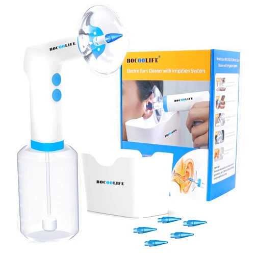 BOCOOLIFE Electric Ear Cleaning Kit Ear Irrigation Flushing System, Ear Wax Water Removal Ear Wash Cleaner Safe Ear Wax Removal Ear Washer Effective Clean Out Ear Wax 4 Water Levels, 5 Disposable Tips Ear Basin