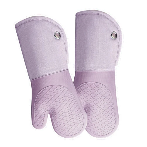 RED LMLDETA Professional Microwave Silicone Oven Mitts one Pair, Kitchen Mitten Set for Heat Resistant with 500 Degrees, Kitchen Gloves Pot Holder for BBQ Cooking Baking (Purple)