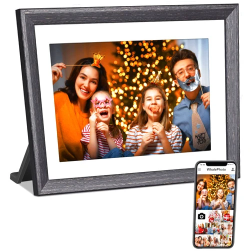 EVRAIN Digital Picture Frame 10.1 Inch HD IPS Touch Screen Auto-Rotate Digital Photo Frame with Wooden Frame and 2.4GHz WiFi,Share Photos and Videos via Whale Photo App, Eay Using for Men and Women