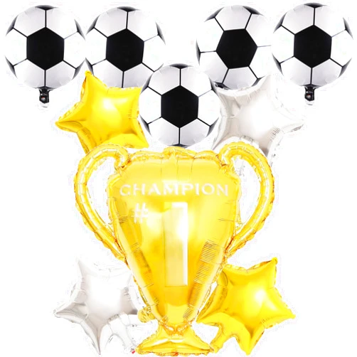 Broeify 10 Pieces Soccer Theme Party Balloon Set - Including Soccer Ball Balloons, Champion Trophy Balloon, Star Foil Balloons for Sports Celebrations, Victory Parties, and Football Event Decorations