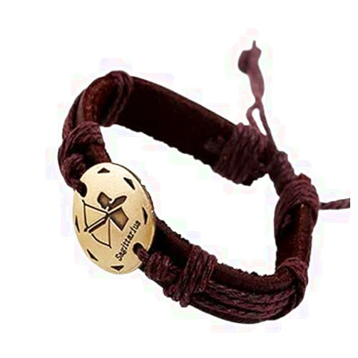 Sharron Renée DHARK RHED Leather ZODIAC Bracelet Capricorn Aries Taurus Gemini Cancer Leo Virgo Libra Scorpio Sagittarius Aquarius Pisces Black Brown Red Chocolate QTY: 1 (Chocolate, Sagittarius)