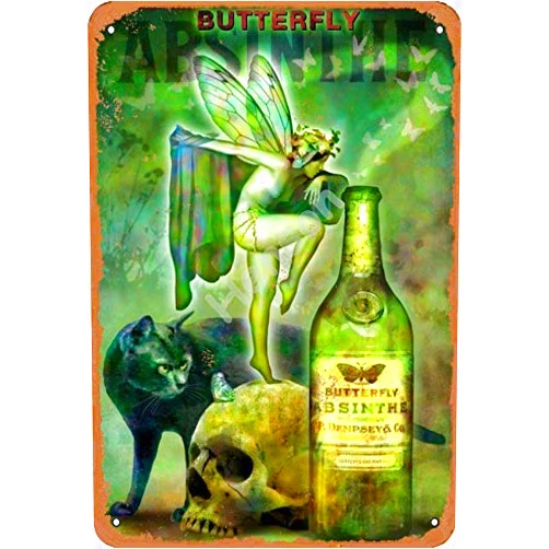Killy Butterfly Absinthe Iron Painting Creativity Tin Sign Notice Personality Retro Wall Poster Hotel Bar Room Garage Club Gift