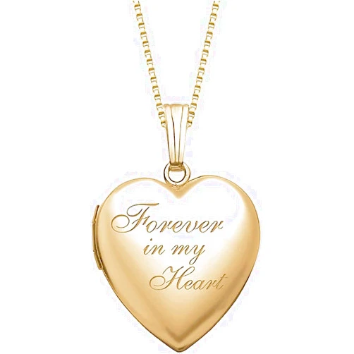 PicturesOnGold.com PicturesOnGold Forever In My Heart Locket Necklace for Women That Hold Pictures in Personalized Sterling Silver or Yellow Gold.