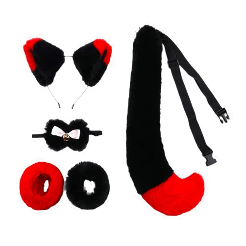 BEIYINAI Foxes Costume Set Foxes Ears Tail Oversleeve Bow Animal Fancy Costume Kit Accessories Adult Kid Halloween Cosplay Props Hallo