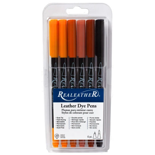 Realeather Leather Dye Pens, Earth Tones, 6-Pack