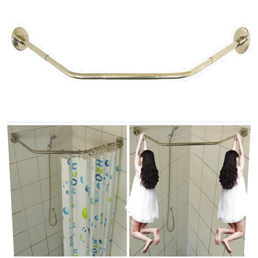 Sikaiqi Stretchable 304 Stainless Diamond Shaped Bathroom Bathtub Corner Shower Curtain Rod Rack (Diamond Shaped, Both Sides: 17