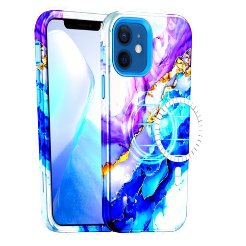 Casetego for iPhone 12 Case,iPhone 12 Pro Case,Compatible with MagSafe,[Military Grade Drop Test] Full Body Protection Slim Shockproof Rugged Marble Women Girls Case for iPhone 12/12 Pro,Azure