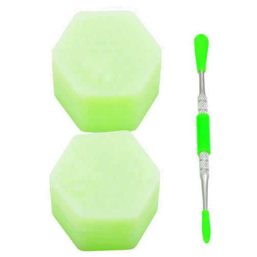KUVIS 26ml Hexagon Silicone Container Non-stick Honeybee Jars with Carving Tool (Glow In The Dark)