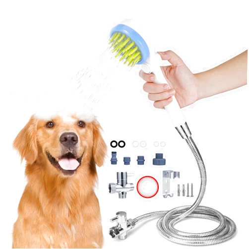 Kozci Dog Shower Attachment, Dog Washing Shower Attachment with Hose & Diverter Valve Dog Shower Attachment for Bathtub Faucet Dog Bath Shower Attachment for Pet Bathing, Massaging & Grooming (Blue)