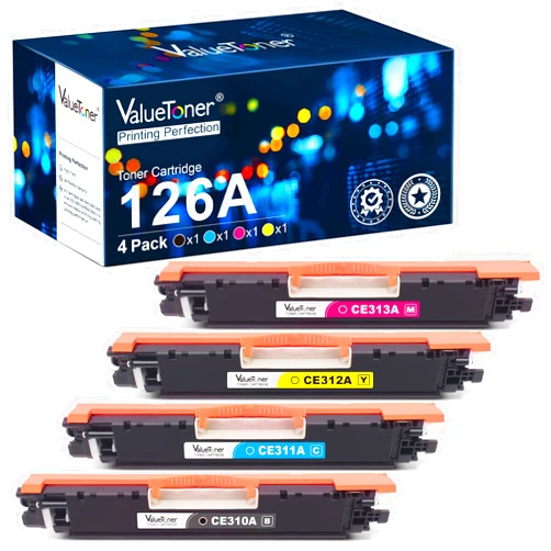 Valuetoner Remanufactured Toner Cartridge Replacement for HP 126A CE310A CE311A CE312A CE313A for Color Pro MFP M175 M275 CP1025nw Laser Printer(Black, Cyan, Magenta, Yellow, 4 Pack)