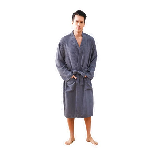 FG FEAYIGUDIM Mens Robes Waffle Lightweight Spa Knit Shawl Hotel Bathrobe Summer Soft Knee Length Sleepwear