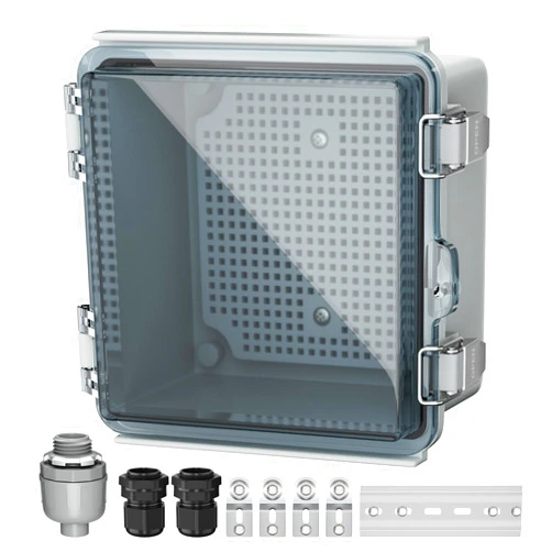 Joinfworld 6x6x4 Outdoor Electrical Box Weatherproof Junction Box Plastic Clear Waterproof Box Enclosure Nema 4 for Electronics Project WiFi Timer Conduit Marine Outside