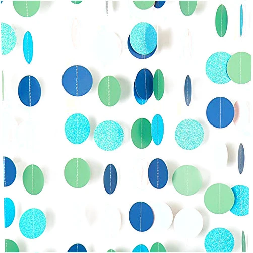 JEYE Blue Green Pink Paper Garland Circle Dot Party Garland Banner Streamer Backdrop Hanging Decorations, 2