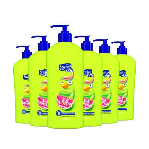 Suave Kids 3-in-1 Tear Free, Body Wash, Shampoo and Conditioners, Dermartologist Tested, Watermelon Wonder, 18 Oz Pack of 6
