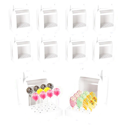 Tifflake Cake Pop Holder Boxes: Portable Cake Packaging Containers with Clear Window Lollipop Display Stand with Cover for Weddings Baby Showers Birthday Parties (8)