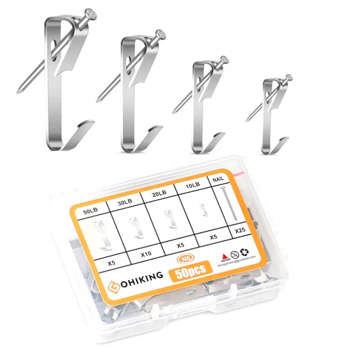GOHIKING Picture Hanging Hooks, 50 Pcs Heavy Duty 10-50 lbs Picture Hangers Hardware kit with Nails for Picture Frame, Canvas, Mirror Hanging Decoration