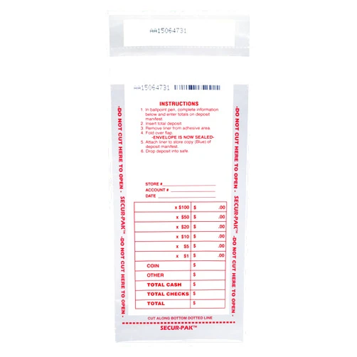 SECUR-PAK 250PK Drop Safe Cash Deposit Bag, 4.5